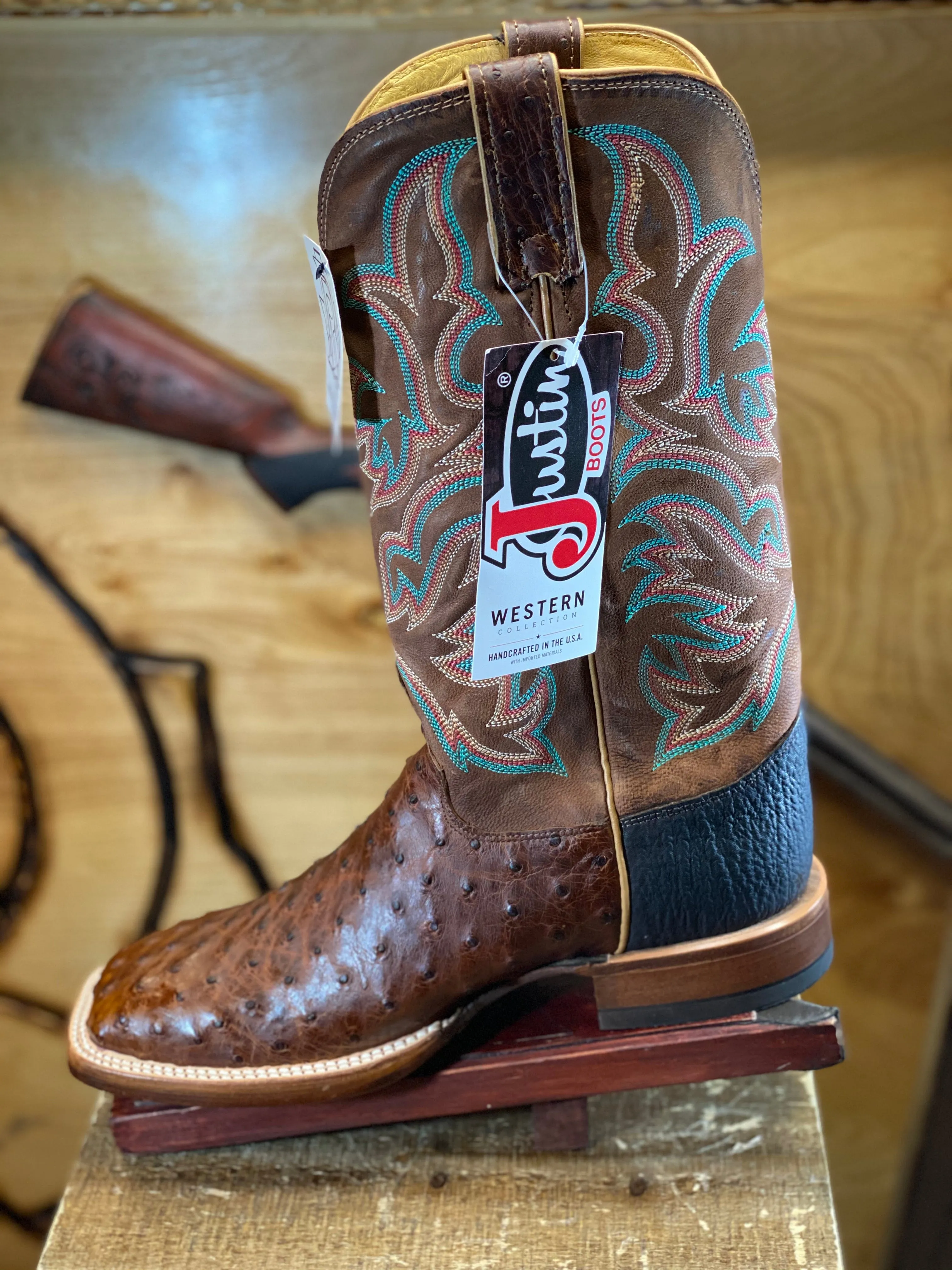 8577 JUSTIN BOOTS  ORIGNAL TABACO OSTRISH BOOTS