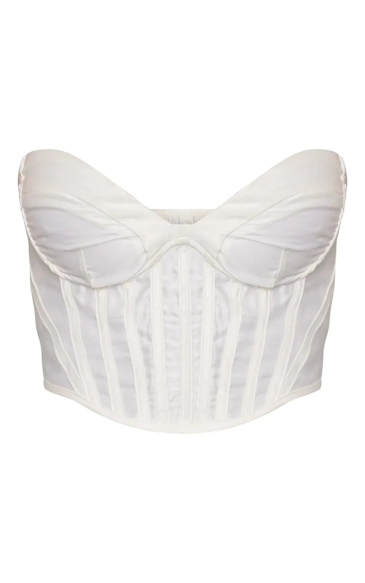 Cream Curved Bust Boned Crop Corset | Tops