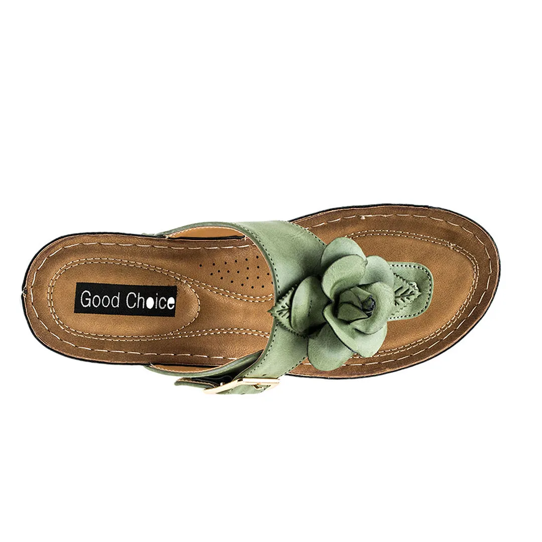 Flora Green Wedge Sandals