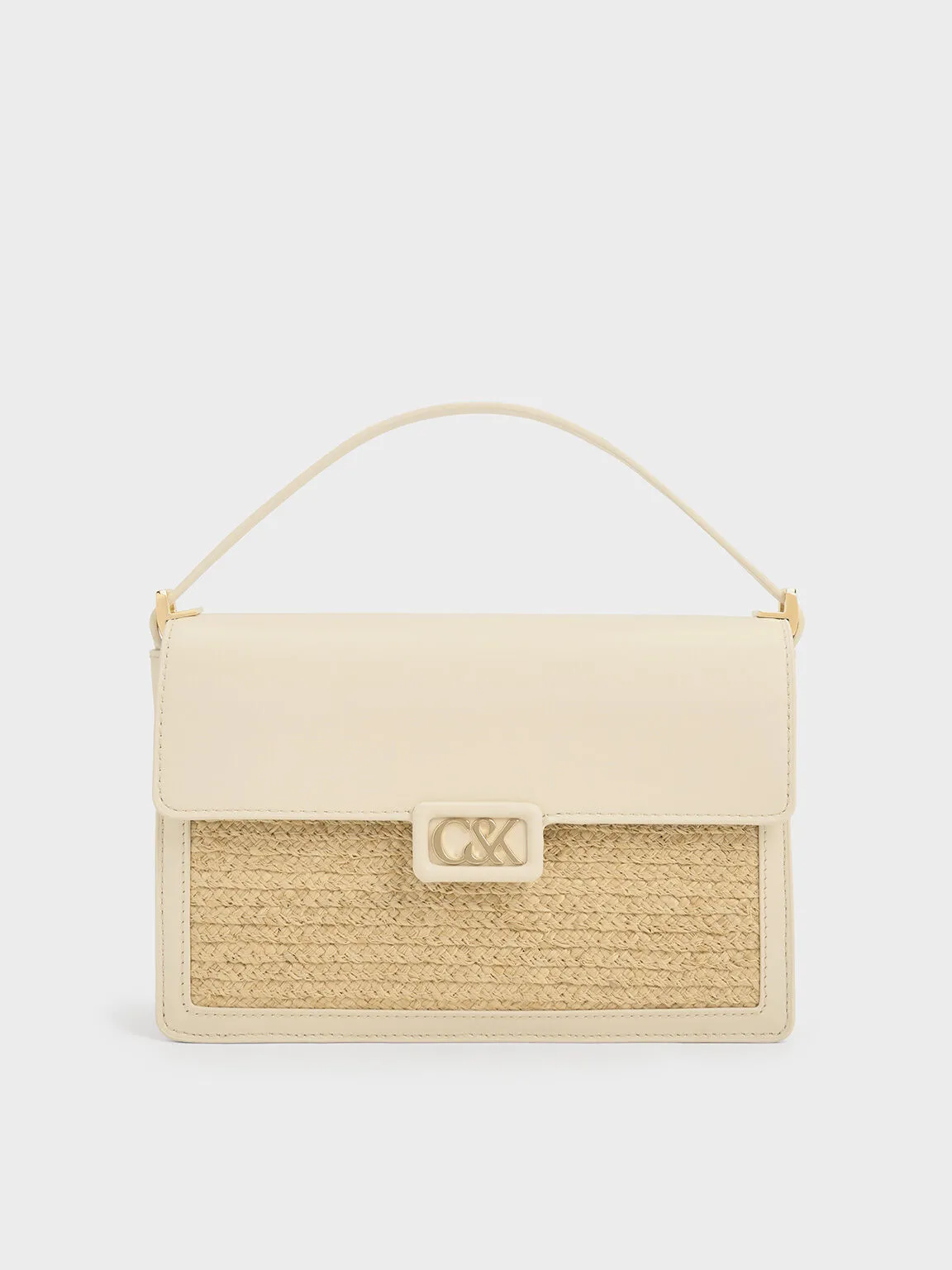 Leather & Raffia Shoulder Bag - Beige