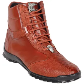Los Altos Ostrich Leg High Top Sneakers Cognac