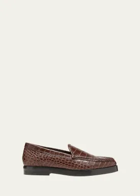 Manolo Blahnik Dinelio Croco Slip-On Loafers