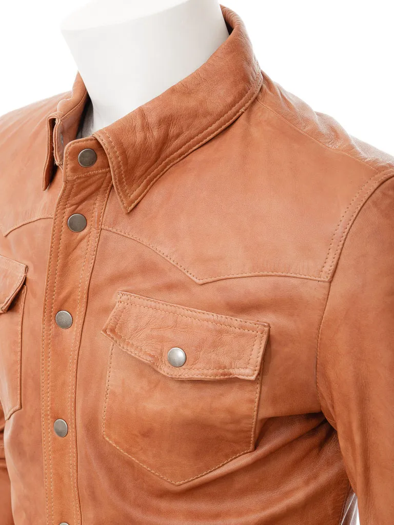 MENS TAN LEATHER SHIRT: BEAWORTHY