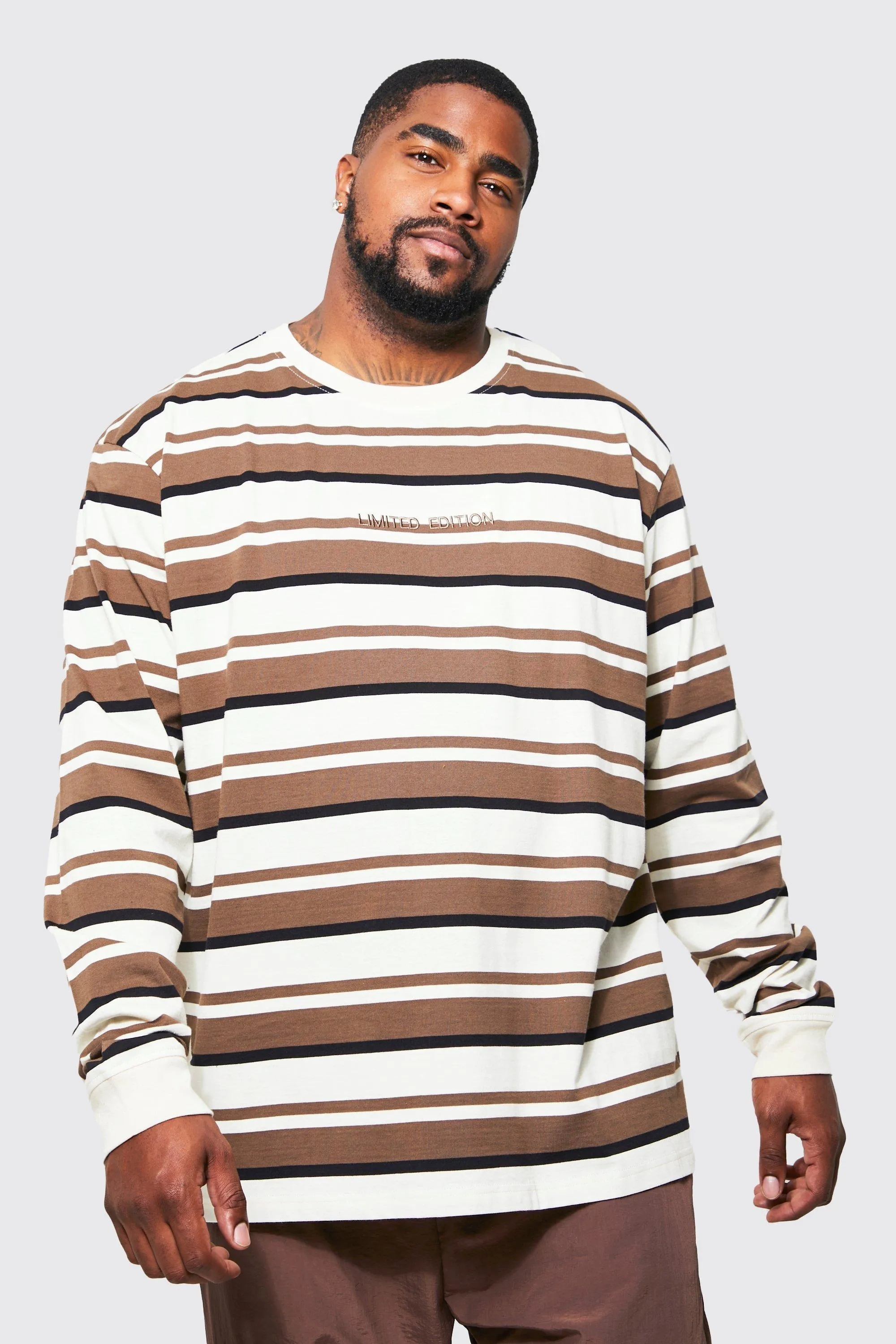 Plus Loose Fit Long Sleeve Stripe T-shirt