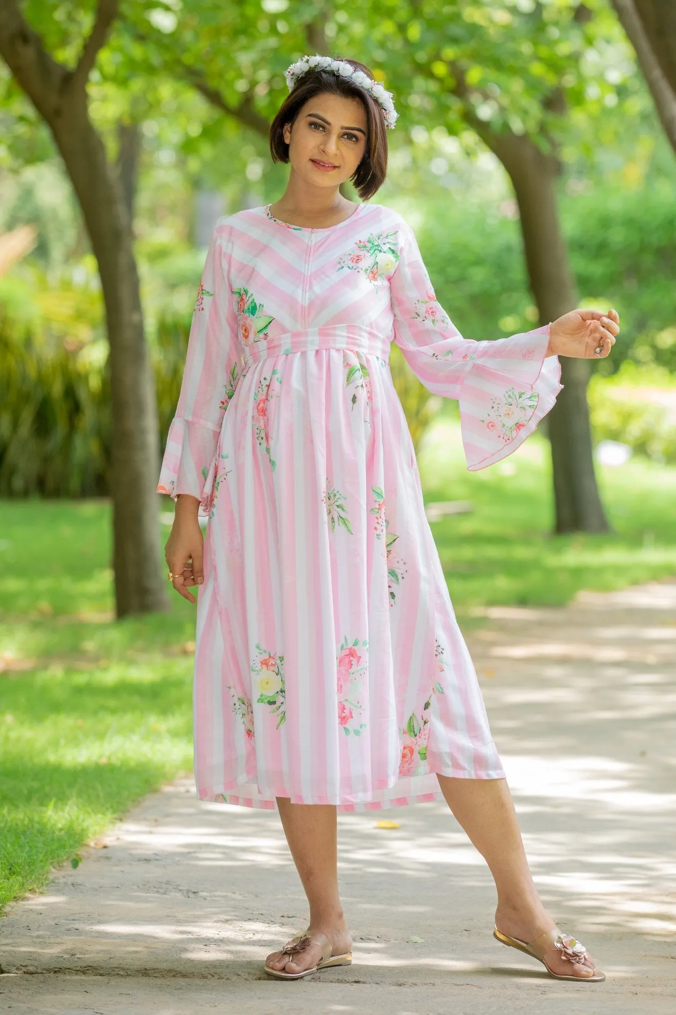 Rouge Striped Floral Maternity & Nursing Dress