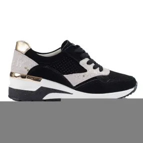 Shelovet black leather wedge sneakers