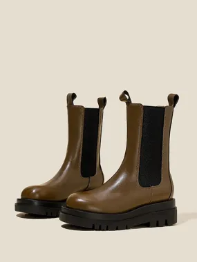 Women Platform Chelsea Boots Round Toe Ankle Boots
